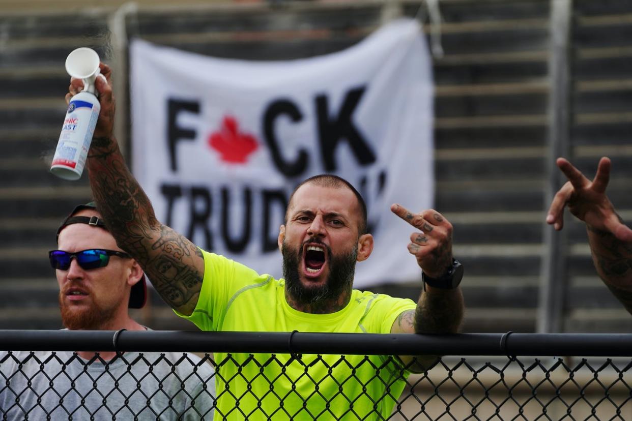 <span class="caption">Protesters wait for Liberal Leader Justin Trudeau to arrive at a campaign event in Bolton, Ont. in August that had to be cancelled.</span> <span class="attribution"><span class="source"> THE CANADIAN PRESS/Sean Kilpatrick </span></span>