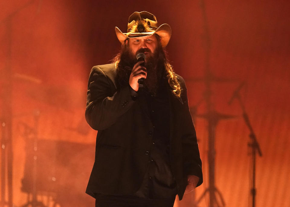 Chris Stapleton performs "We Don't Fight Anymore" at the 57th Annual CMA Awards on Wednesday, Nov. 8, 2023, at the Bridgestone Arena in Nashville, Tenn. (AP Photo/George Walker IV)