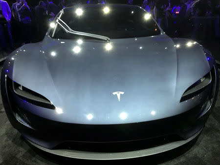 Tesla's new Roadster is unveiled during a presentation in Hawthorne, California, U.S., November 16, 2017. REUTERS/Alexandria Sage