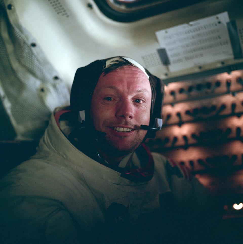 Neil Armstrong inside Apollo Lunar Module Eagle on the surface of the moon July 20, 1969.