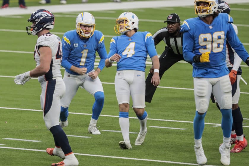 Inglewood, CA, Sunday, December 27, 2020 - Los Angeles Chargers kicker Mike Badgley.