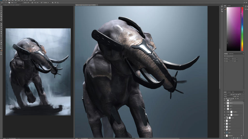 Digital sculpting and painting of elephant in ZBrush and Photoshop by Rob Brunette