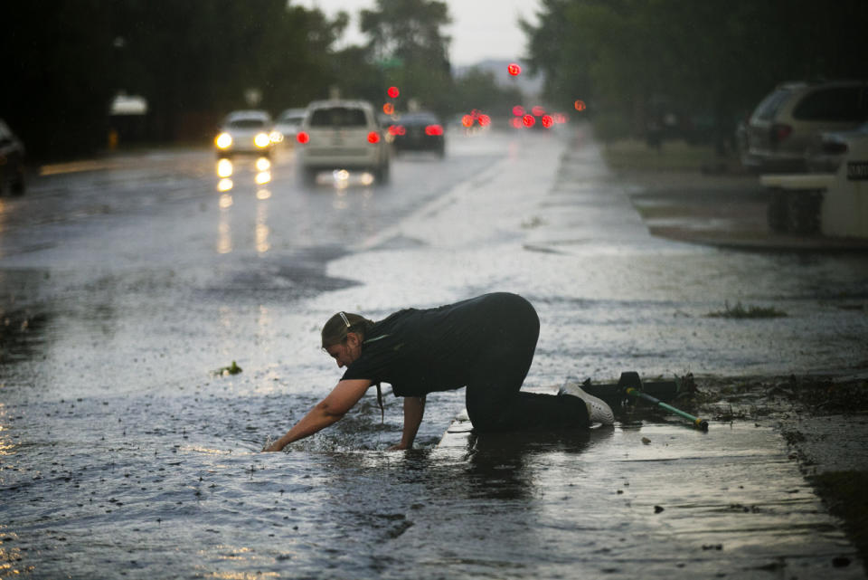 Clearing debris in heavy rain