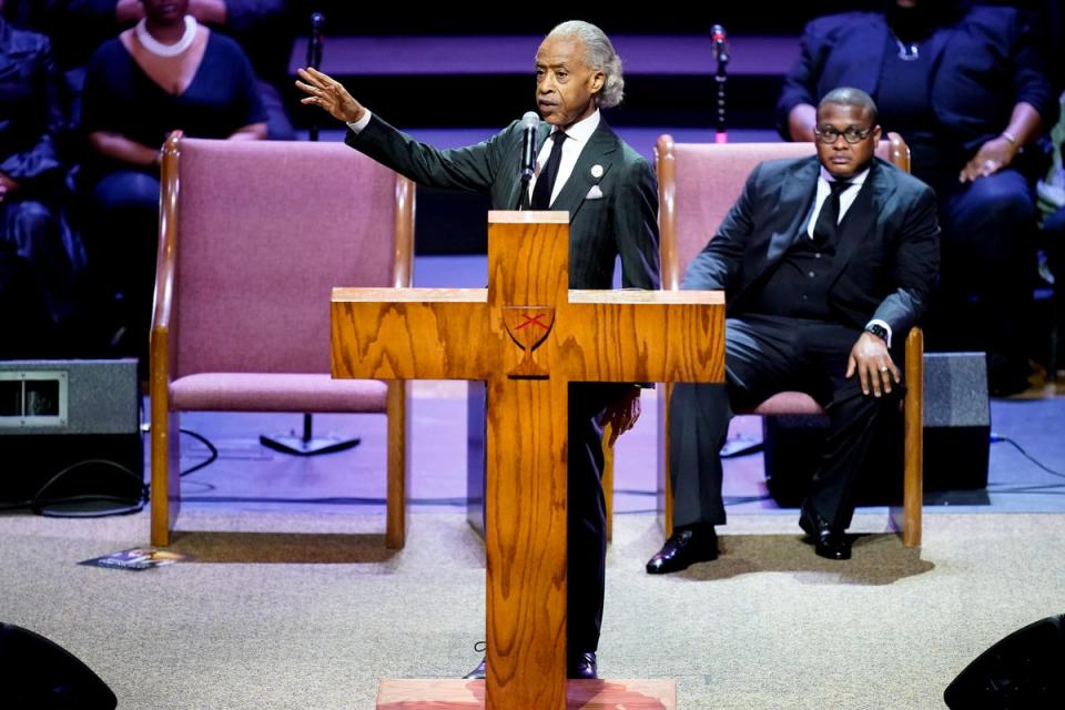 El reverendo Al Sharpton pronuncia un elogio en el funeral de Tire Nichols en Memphis el miércoles (Getty Images)