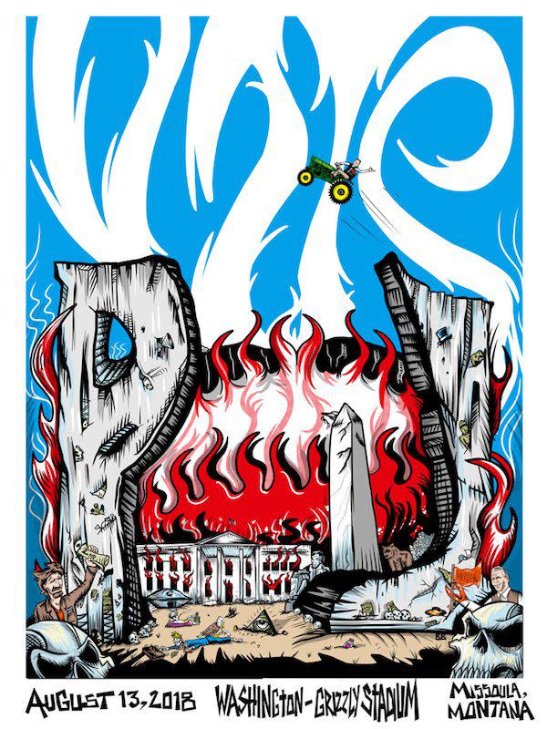 The controversial poster depicts the president's rotten corpse being eaten by a bald eagle on the lawn of a burning White House.