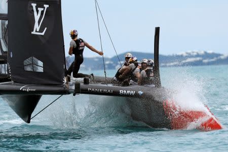 Sailing - America's Cup finals - Hamilton, Bermuda - June 24, 2017 - Oracle Team USA win over Emirates Team New Zealand in race six of America's Cup finals. REUTERS/Mike Segar