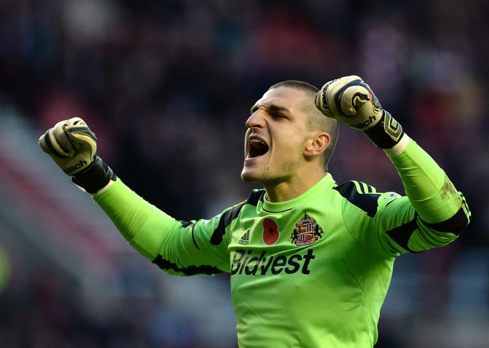 Sunderland's Vito Mannone reacts after their English Premier League soccer match against Manchester City at The Stadium of Light in Sunderland, northern England, November 10, 2013.