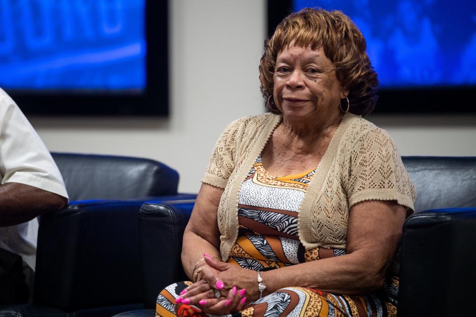 Shirley Hawkins Lawrence, one of the Scarboro 85, during a panel called "How the Scarboro 85 Quietly Changed the World" held at the Zach Wamp Auditorium at Y-12's New Hope Center in Oak Ridge on Thursday, July 27, 2023. The Scarboro 85 are the 85 Black students who integrated Oak Ridge Schools in 1955, making Oak Ridge the first place to integrate public schools in the Southeast.