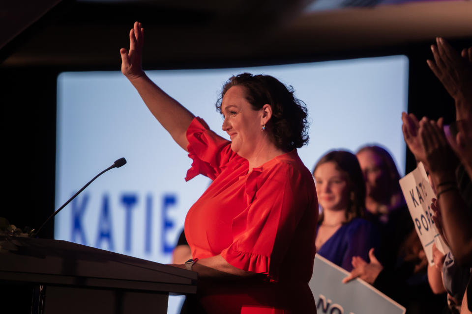 Rep. Katie Porter (D-Calif.) told MAKERS that being a working parent is like riding a bike and the only goal is just not to fall over. (Photo by Apu Gomes/Getty Images)