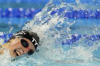 Katie Ledecky participates in the Women's 400 Freestyle during wave 2 of the U.S. Olympic Swim Trials on Monday, June 14, 2021, in Omaha, Neb. (AP Photo/Charlie Neibergall)