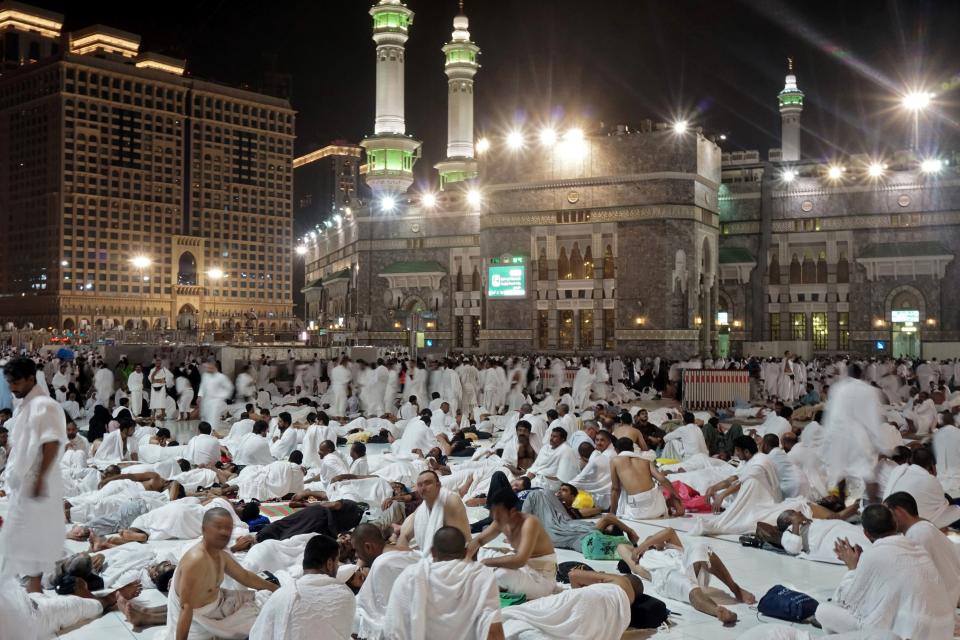 Muslim pilgrims gather in the holy city of Mecca before heading to Mina for the start of the annual Hajj pilgrimage in Saudi Arabia.