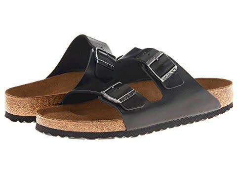 <strong>Sizes</strong>: 5.5 - 13.5<br /><a href="https://www.zappos.com/p/birkenstock-arizona-soft-footbed-leather-unisex-black-amalfi-leather/product/7208357/color/364610" target="_blank" rel="noopener noreferrer">Shop them here.</a>