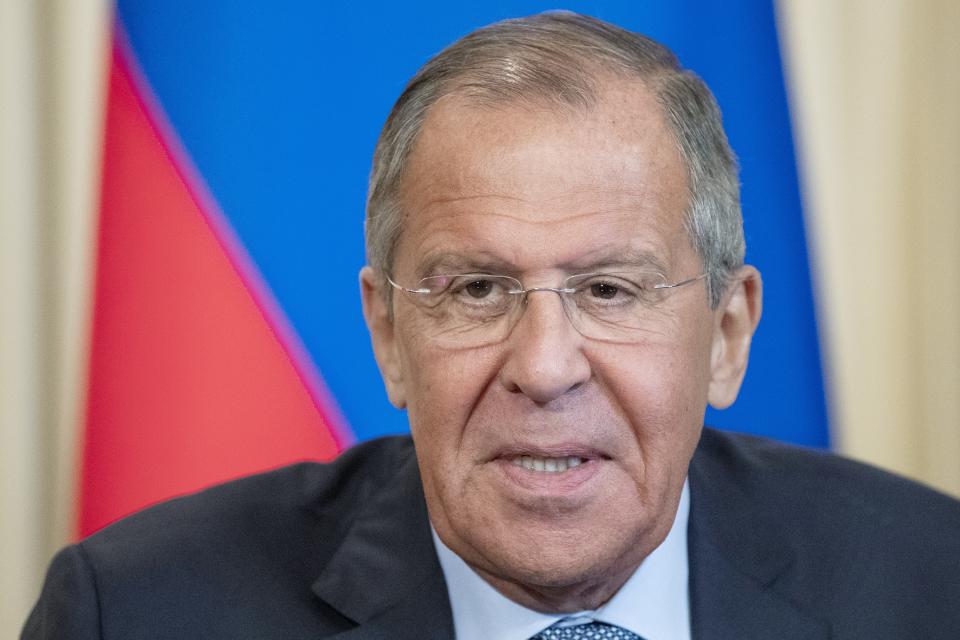 Russian Foreign Minister Sergey Lavrov smiles during his meeting with Turkish Foreign Minister Mevlut Cavusoglu in Moscow, Russia, Friday, Aug. 24, 2018. Turkey’s Foreign Minister on Friday warned against a possible Syrian government offensive on the last remaining opposition stronghold while Russia indicated that it’s losing its patience with the rebels. (AP Photo/Pavel Golovkin)