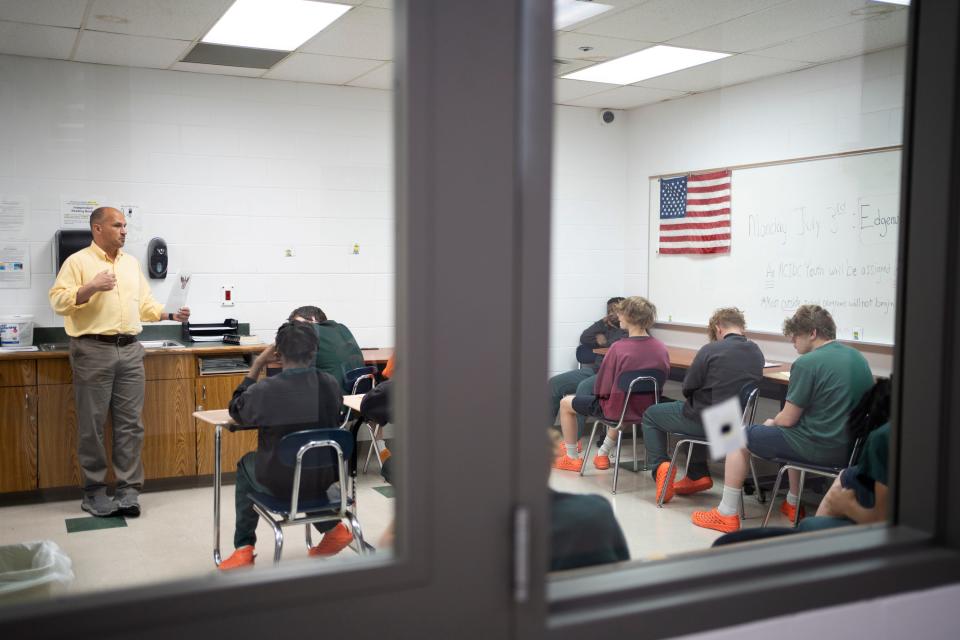 Jonathan Becker holds class for teenage boys at Multi-County Juvenile Detention Center in Lancaster.