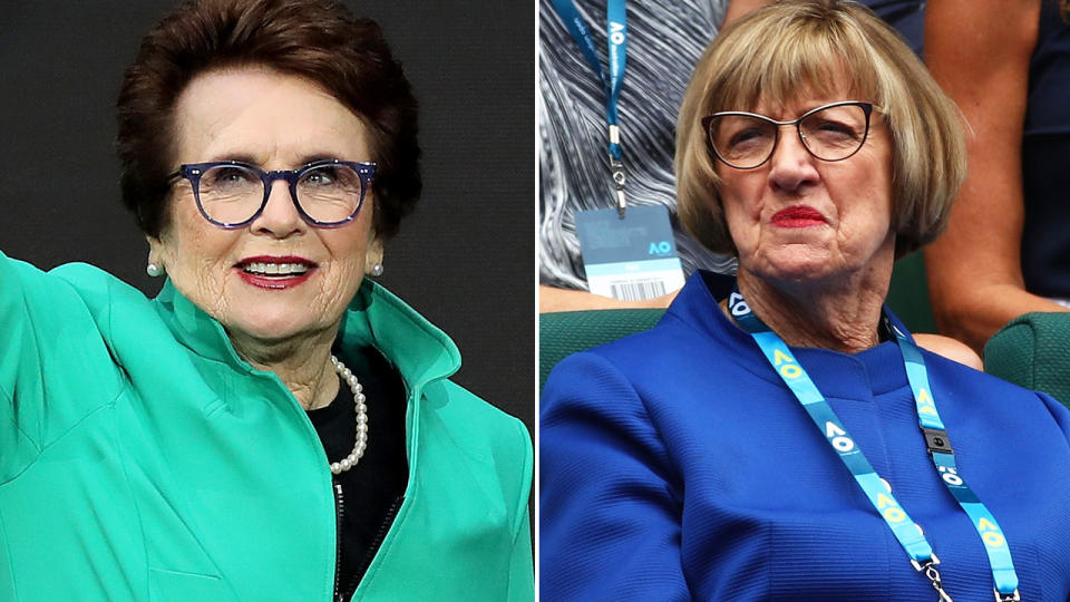 Billie Jean King and Margaret Court, pictured here at the US Open and Australian Open.