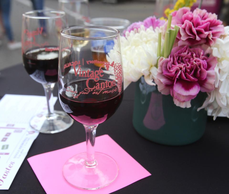Wine glasses were printed with the event name during Vintage Canton on Thursday, Sept. 15, 2022.