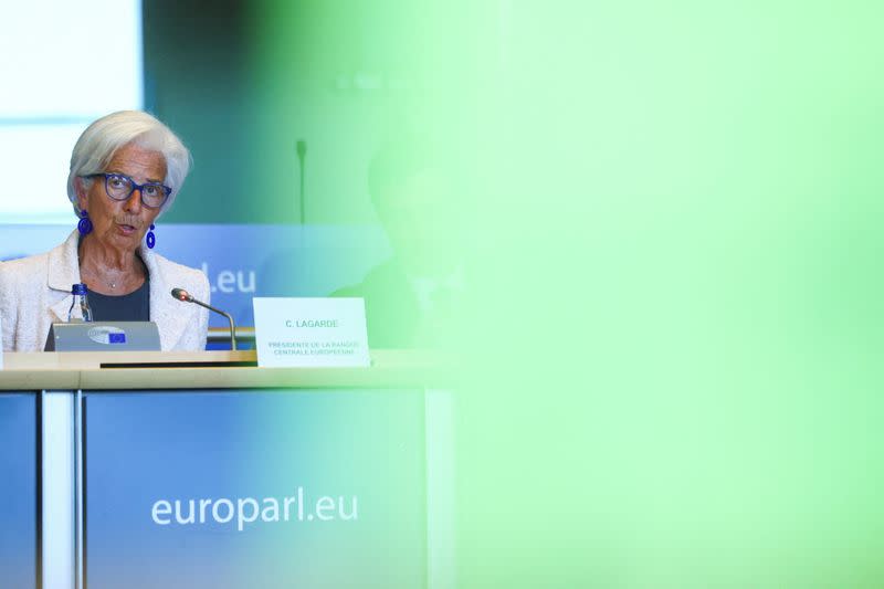 ECB President Lagarde speaks at the European Parliament, in Brussels