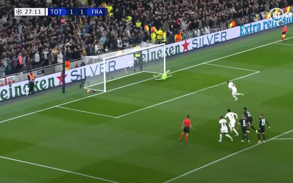 Harry Kane scores a penalty against Frankfurt - Every time Harry Kane took two penalties in a game and why France missed followed a pattern