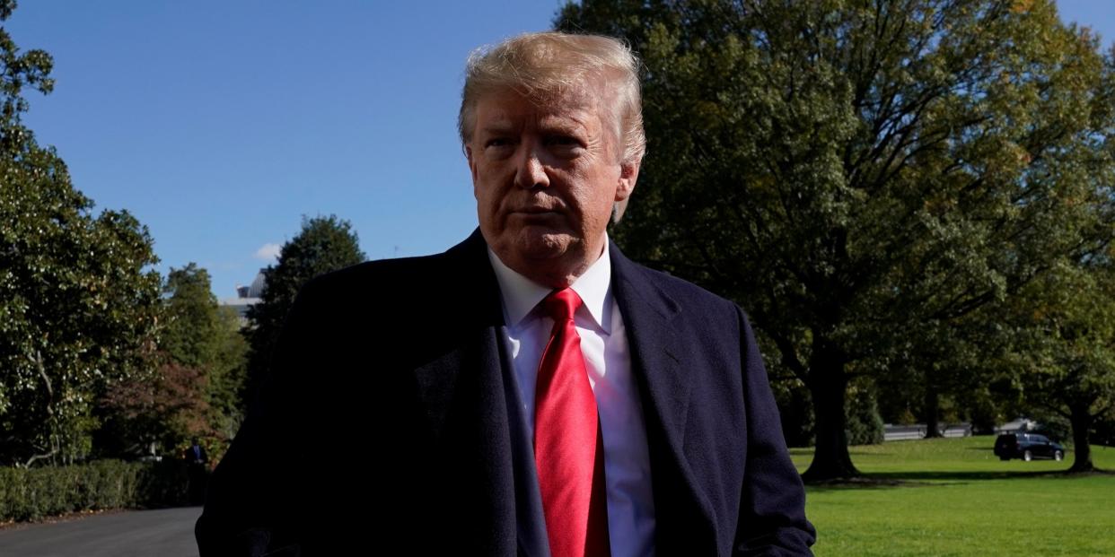 U.S. President Donald Trump speaks to the media on the South Lawn of the White House in Washington upon his return from New York, U.S., November 3, 2019. REUTERS/Yuri Gripas