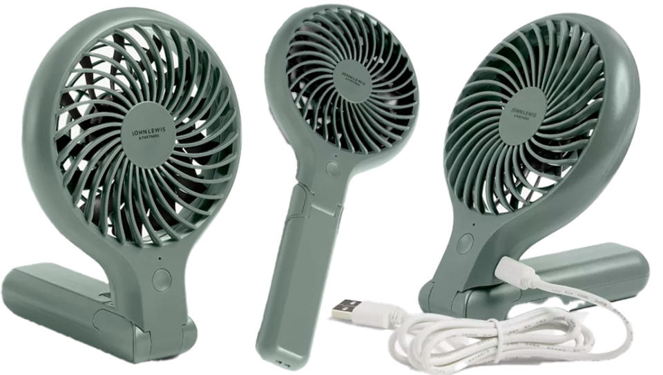 The fan can stand up independently or be folded neatly and compact in a handbag. (John Lewis & Partners)