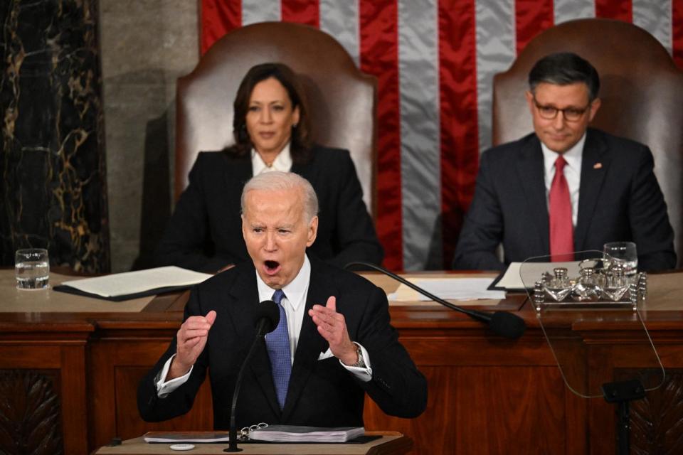 PHOTO: President Joe Biden delivers the State of the Union address in the House Chamber of the US Capitol in Washington, DC, on March 7, 2024. (Mandel Ngan/AFP via Getty Images)