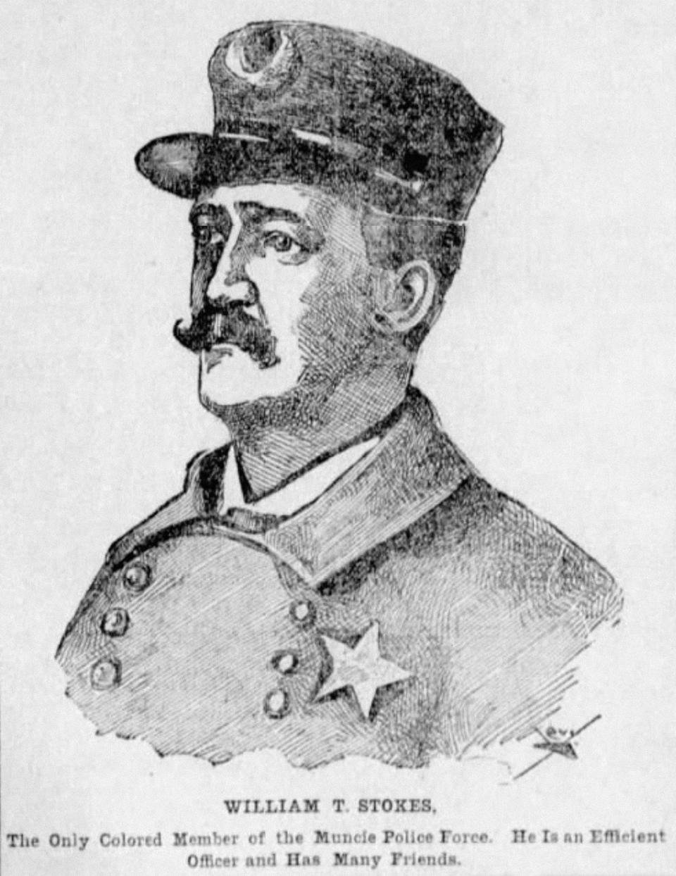 William Stokes served on the 1895 Emancipation Day steering committee. Stokes became the first African American police officer in Muncie in 1899.