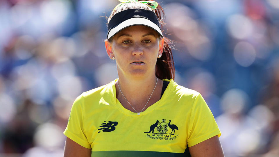 Casey Dellacqua in action during a Fed Cup tie between Australia and the Ukraine in February. (Photo by Matt King/Getty Images)