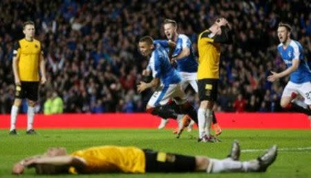 Football Soccer - Rangers v Dumbarton - Ladbrokes Scottish Championship - Ibrox Stadium - 5/4/16 James Tavernier celebrates after scoring the first goal for Rangers Action Images via Reuters / Russell Cheyne Livepic