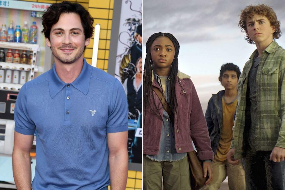 <p>Jon Kopaloff/Getty; Disney/David Bukach</p> Logan Lerman; the cast of Disney+