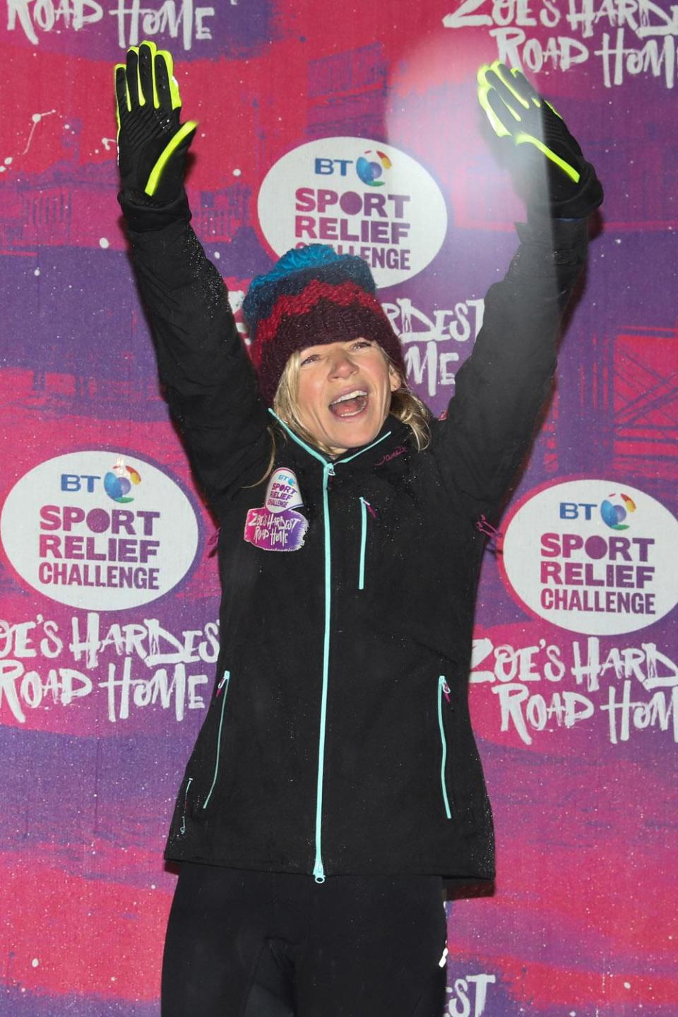 Fundraising: Zoe Ball completing her Sport Relief cycle (Victoria Dawe/Sport Relief/PA )