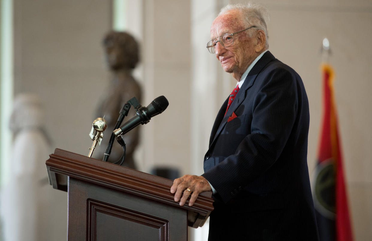 Benjamin Ferencz speaks during the Annual Days of Remembrance Ceremony to honor the victims of the Holocaust (Saul Loeb / AFP via Getty Images file)