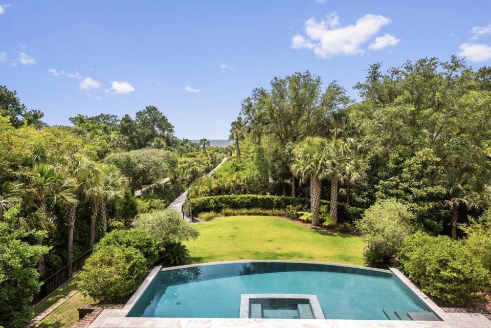 The heated saltwater infinity pool and spa is accompanied by a private boardwalk to Osprey Beach on Kiawah Island. The $20.8M property is located at 101 Flyway Drive. Kiawah Island Real Estate/Submitted