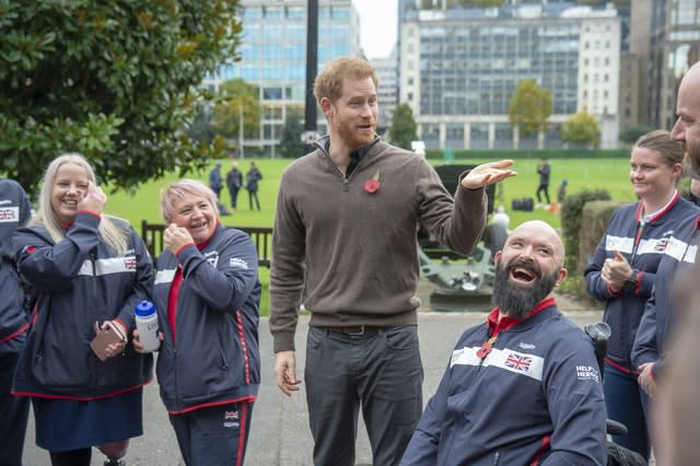 Harry with members of Team UK, the nation's current Invictus Games squad. Paul Grover/Daily Telegraph