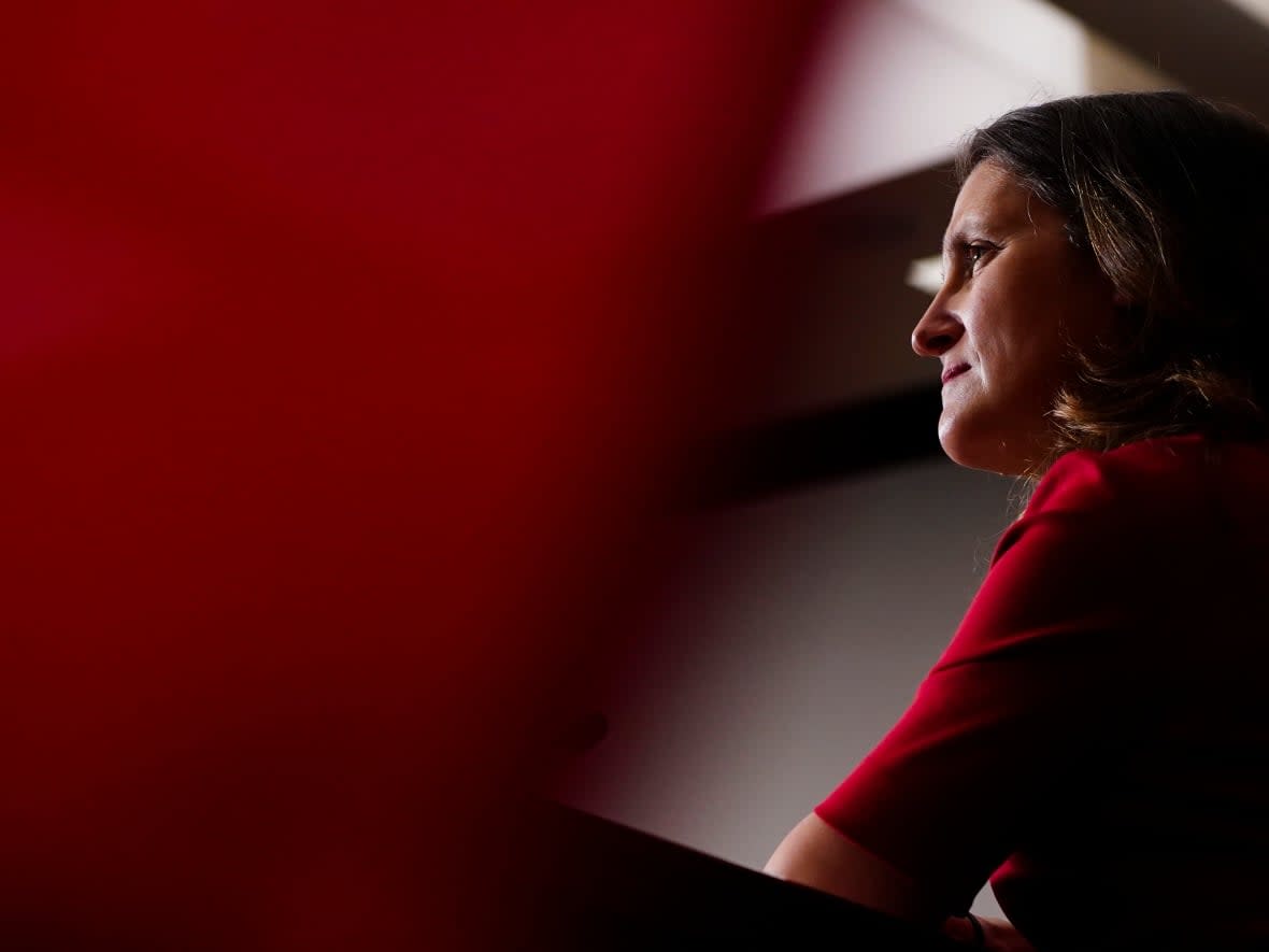 Minister of Finance and Deputy Prime Minister Chrystia Freeland holds a press conference in Ottawa on Wednesday, Oct. 6, 2021. (Sean Kilpatrick/The Canadian Press - image credit)