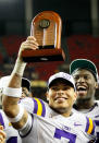 Tyrann Mathieu of the LSU Tigers celebrates after earning the MVP trophy in their 42-10 win over the Georgia Bulldogs during the 2011 SEC Championship Game at Georgia Dome on December 3, 2011 in Atlanta, Georgia. (Photo by Kevin C. Cox/Getty Images)