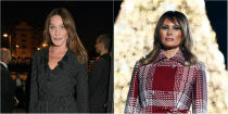 Interviewée par le <em>New York Times</em>, en 2017, Carla Bruni-Sarkozy s’est comparée à Melania Trump : <em>"on a beaucoup de points communs. Elle a été mannequin et vient d’un autre pays, comme moi"</em>. L’ex Première dame française, d’origine italienne, qui n’a jamais rencontré l’épouse du locataire actuel de la Maison Blanche a ensuite tenu à apporter quelques nuances. <em>"Mais elle était l’épouse de son mari bien avant, tandis que j’ai rencontré mon époux alors il était déjà président. J’arrivais tout droit du monde du showbiz et de la mode, alors c’est tout de même différent"</em>. ©montage Getty