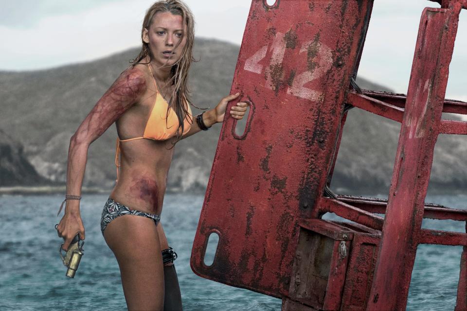 Blake Lively fends off a hungry shark with smarts and a flare gun in "The Shallows."