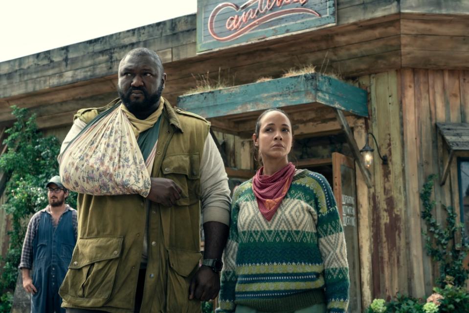 Sweet Tooth. (L to R) Nonso Anozie as Jepperd, Dania Ramirez as Aimee in episode 203 of Sweet Tooth. Cr. Kirsty Griffin/Netflix © 2023