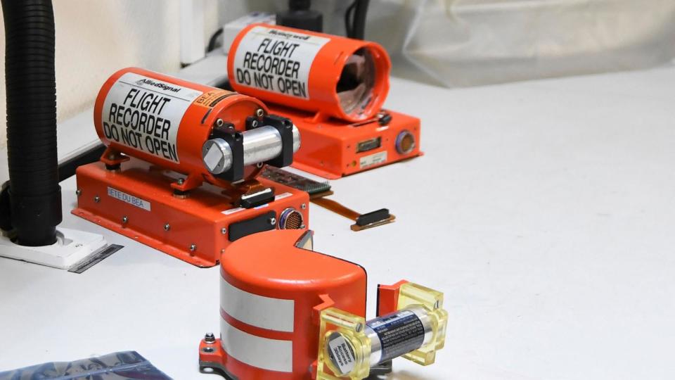 PHOTO: In this Sept. 7, 2018, file photo, flight recorders at the laboratory at the headquarters of the Office of Investigation and Analysis in Le Bourget, north of Paris. (Alain Jocard/AFP via Getty Images, FILE)