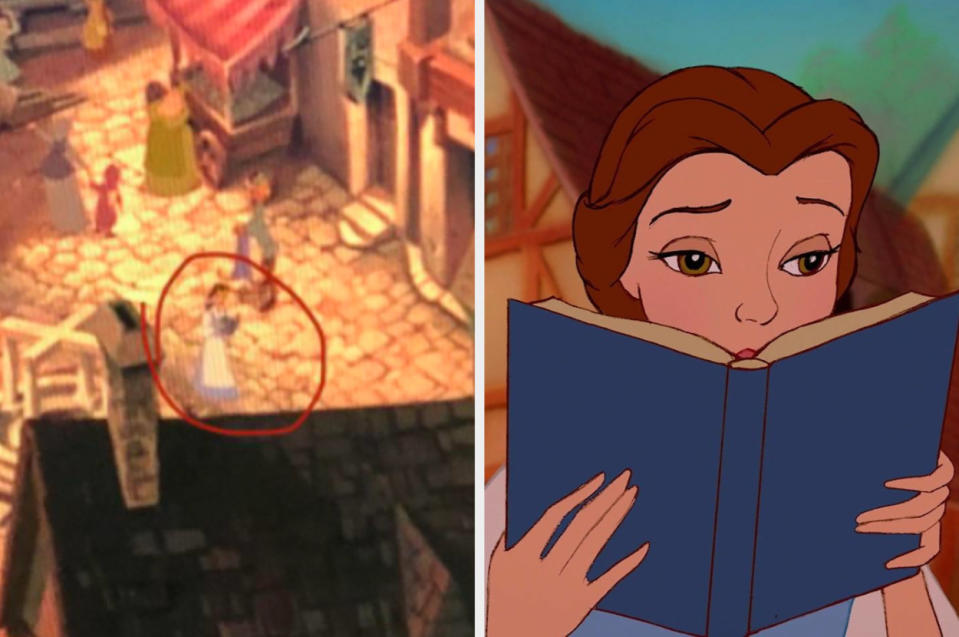 Belle reading a book in "The Hunchback of Notre Dame" vs. "Beauty and the Beast"
