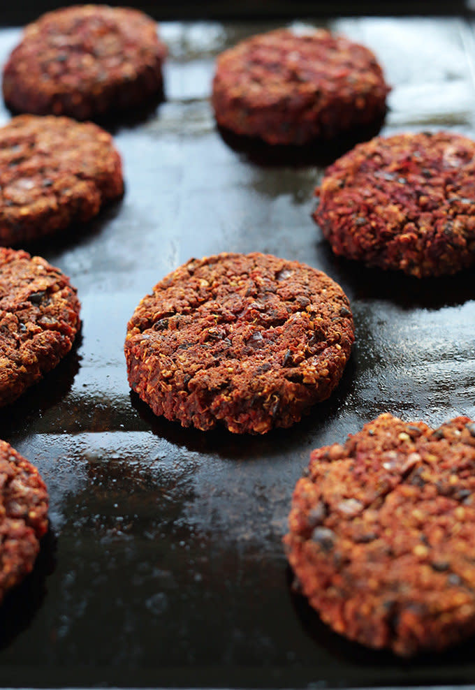 <strong>Get the<a href="http://minimalistbaker.com/smoky-black-bean-beet-burgers/">&nbsp;Smokey Black Bean Beet Burger recipe </a>from Minimalist Baker</strong>