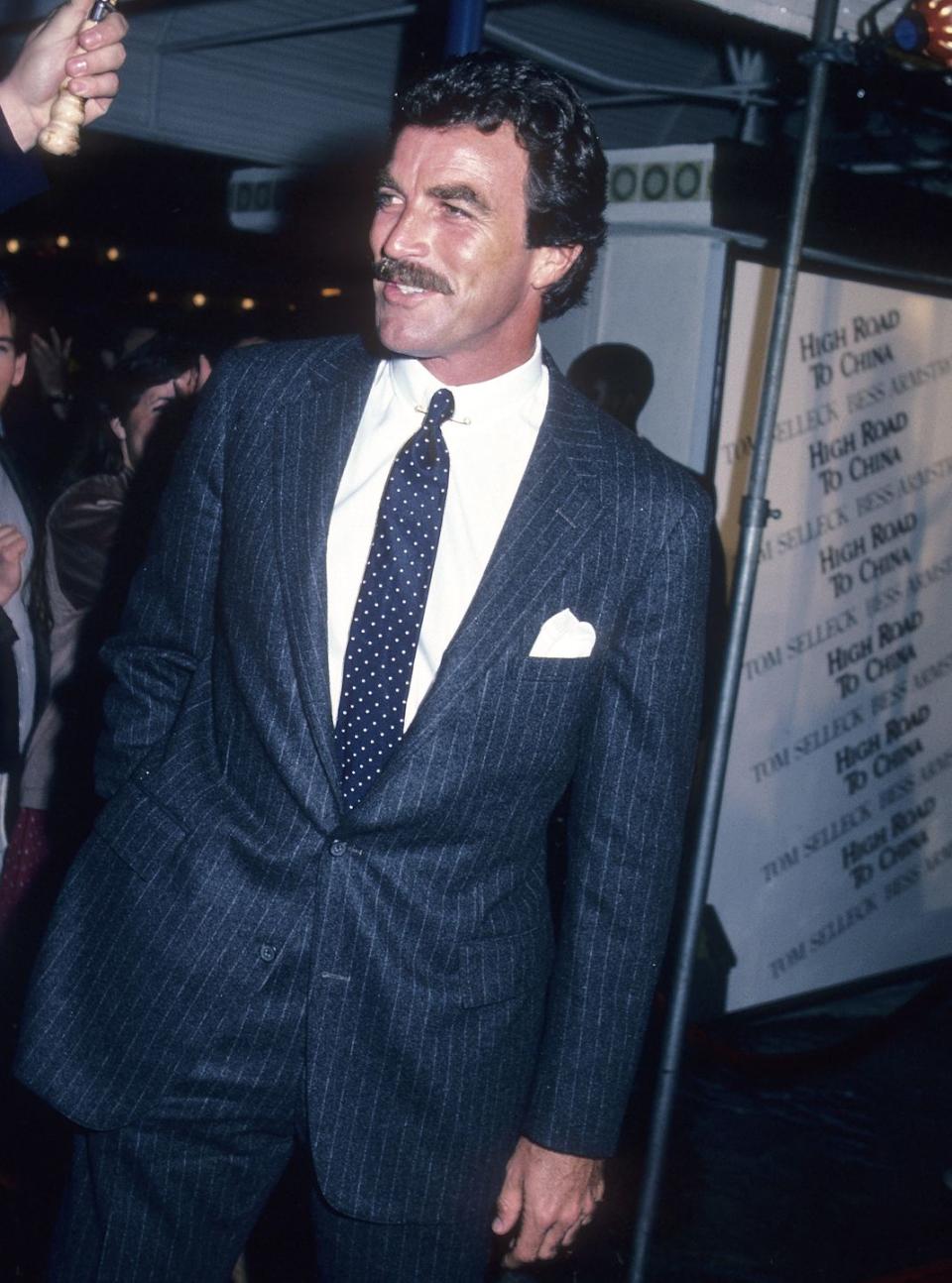 westwood, ca march 13 actor tom selleck attends the high road to china westwood premiere on march 13, 1983 at the mann village theatre in westwood, california photo by ron galellaron galella collection via getty images 