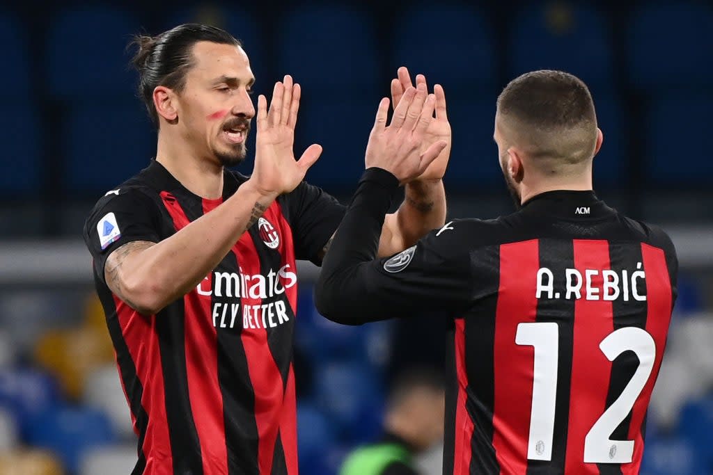 Ante Rebic and Zlatan Ibrahimovic for AC Milan (AFP via Getty Images)