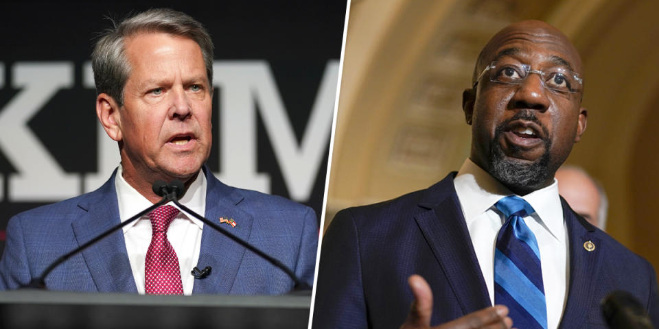 Brian Kemp, Raphael Warnock. (AP)