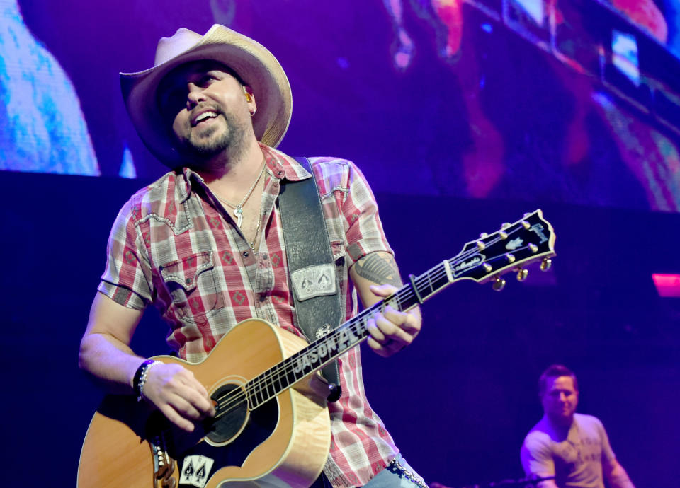 Jason Aldean performs onstage for the Country Rising Benefit Concert at Bridgestone Arena in Nashville, Tennessee, on Sunday. (Photo: Rick Diamond/Country Rising via Getty Images)