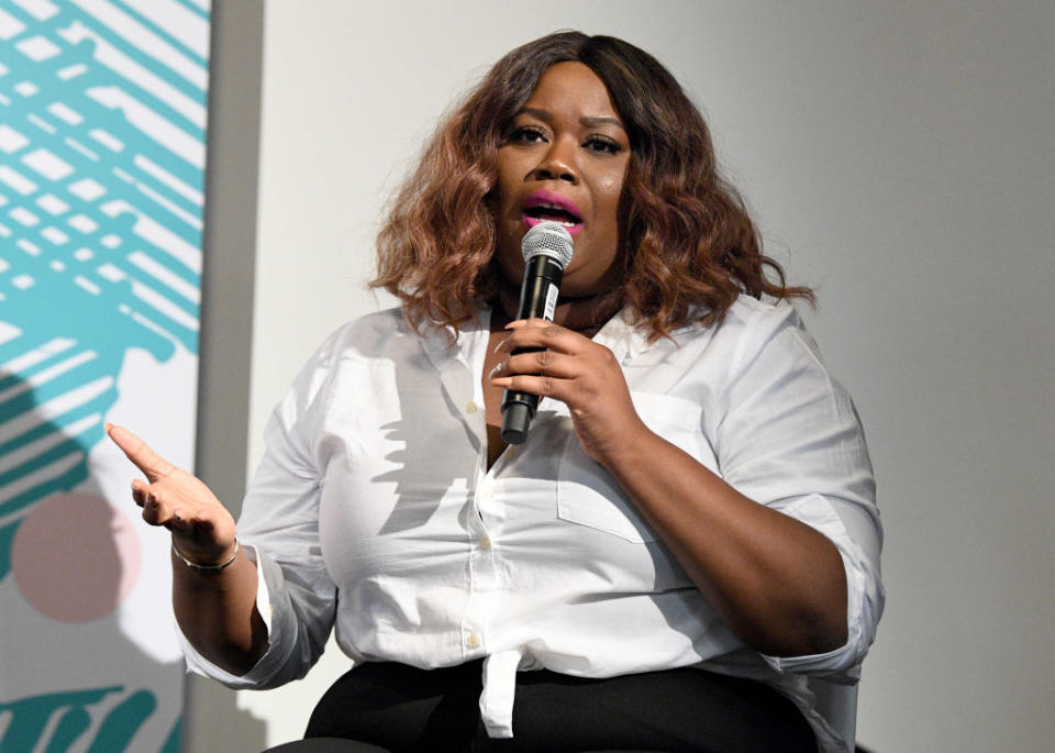 Shainna Harrison speaks at theCURVYcon on Sept. 8 in New York City. (Photo: Getty Images)