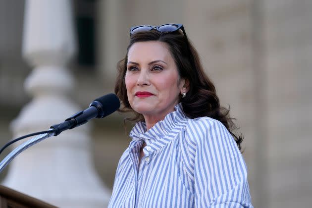 Michigan Gov. Gretchen Whitmer speaks to abortion rights protesters at a rally following the U.S. Supreme Court's decision to overturn Roe v. Wade on June 24, 2022. She has asked the state supreme court to find a right to an abortion in the state constitution. (Photo: Paul Sancya via Associated Press)