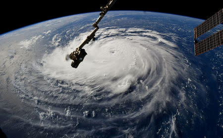 Hurricane Florence is seen from the International Space Station as it churns in the Atlantic Ocean towards the east coast of the United States, September 10, 2018. NASA/Handout via REUTERS