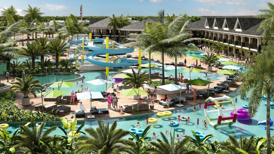 The planned Miami Wilds water park project would bring water slides and other aquatic attractions to land currently used as parking lots outside Zoo Miami.