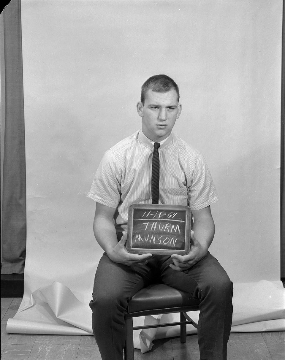 Thurman Munson poses for his Canton Repository All-Stark County football team photo Nov. 11, 1964, when he was a senior at Lehman High School.